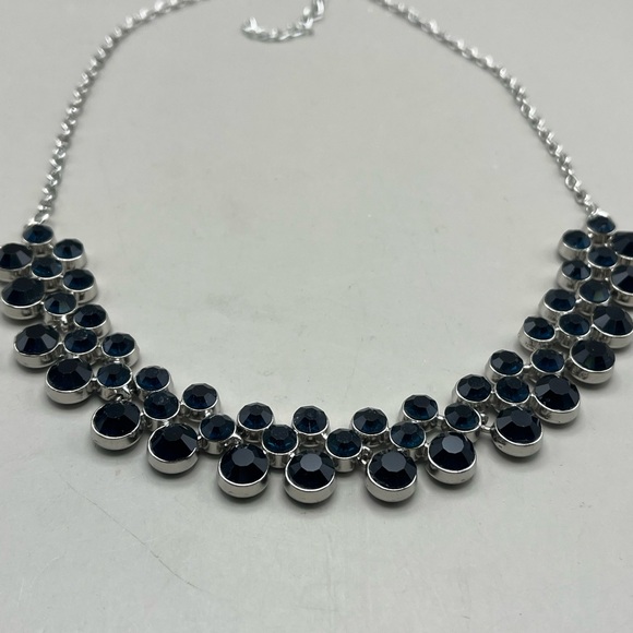 Elegant and Sparkling Deep Blue and Silver Toned Necklace - Picture 2 of 5